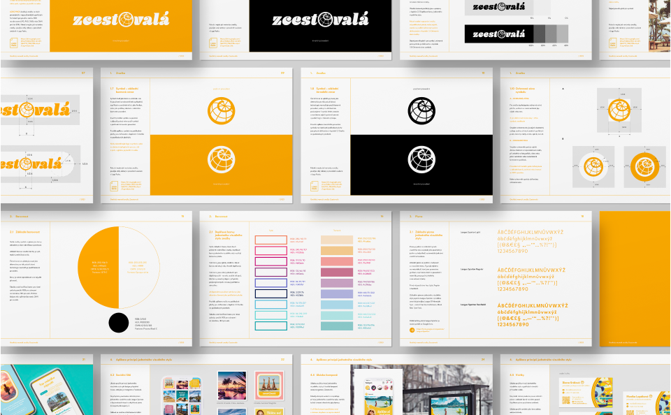Preview of the Zcestovála travel agency's visual identity manual. The brand manual deals with the general rules for the use of the brand, colors and font and its practical use.